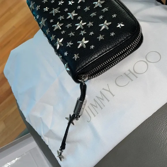 Jimmy Choo Filipa Black wallet deerskin with crystal stars box n dust bag